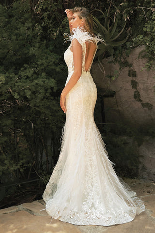 Embellished Mermaid Feather Bridal Gown-1