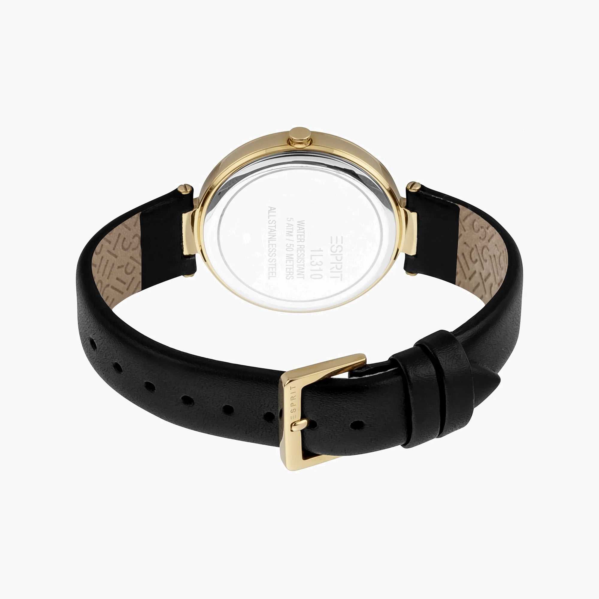 ESPRIT Women's Watch with Gold Stainless Steel Case and Black Leather Band-2