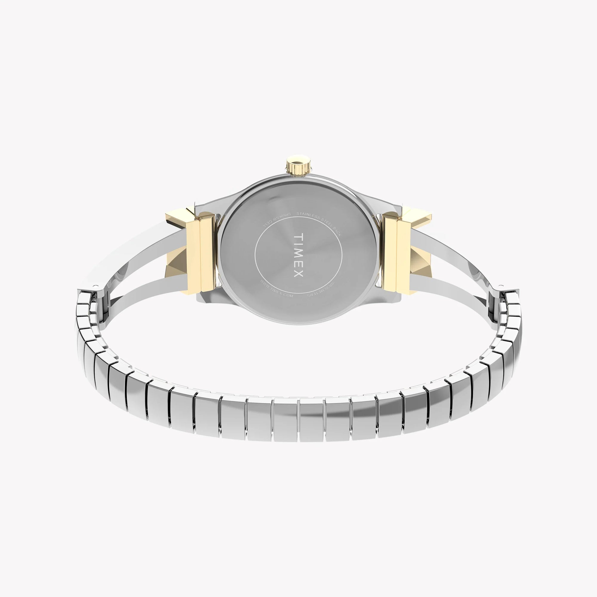 TIMEX TWO-TONE SEMI BANGLE - ELEGANT WOMEN'S SILVER & GOLD DIAL WATCH-2