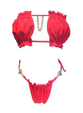 LUXE Candy Bandeau Top & Thong Bottom - Coral-3