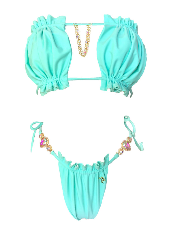 LUXE Candy Bandeau Top & Thong Bottom - Mint Green-4