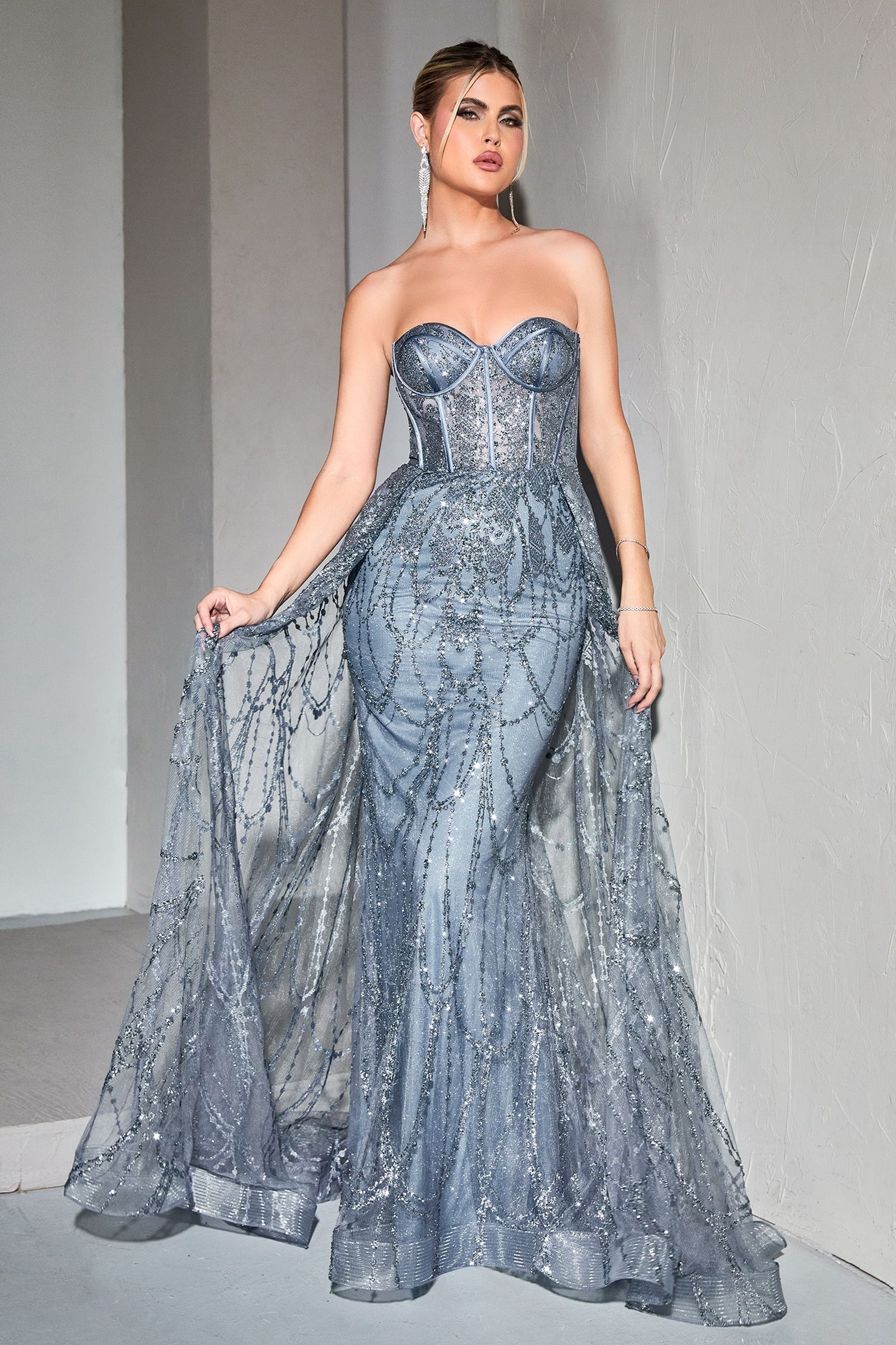 Strapless Lace Fitted Gown With Over Skirt-3