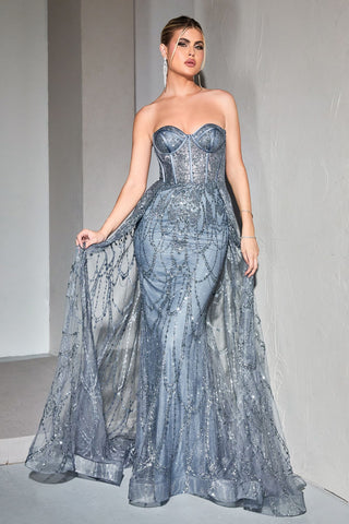 Strapless Lace Fitted Gown With Over Skirt-3