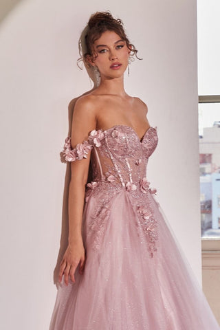 Floral Applique Corset Tulle Ball Gown-4