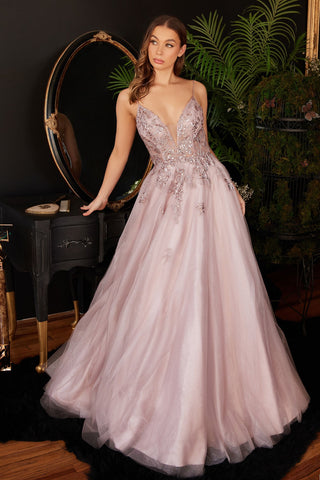 A-Line Lace Tulle Gown-0