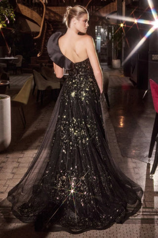 One Shoulder Black Ball Gown-1