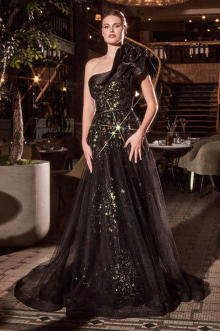 One Shoulder Black Ball Gown-2