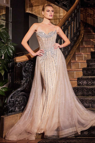 Strapless Crystal Embellished Gown With Overskirt-3