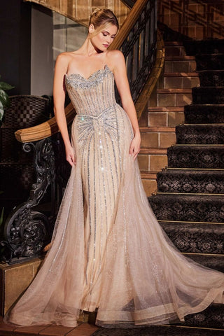 Strapless Crystal Embellished Gown With Overskirt-5