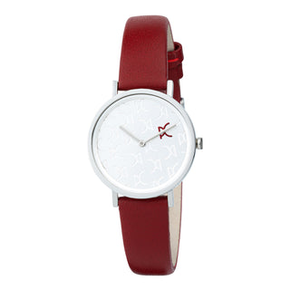 PIERRE CARDIN Women's Watch with Silver Stainless Steel Case and Red Leather Band-0