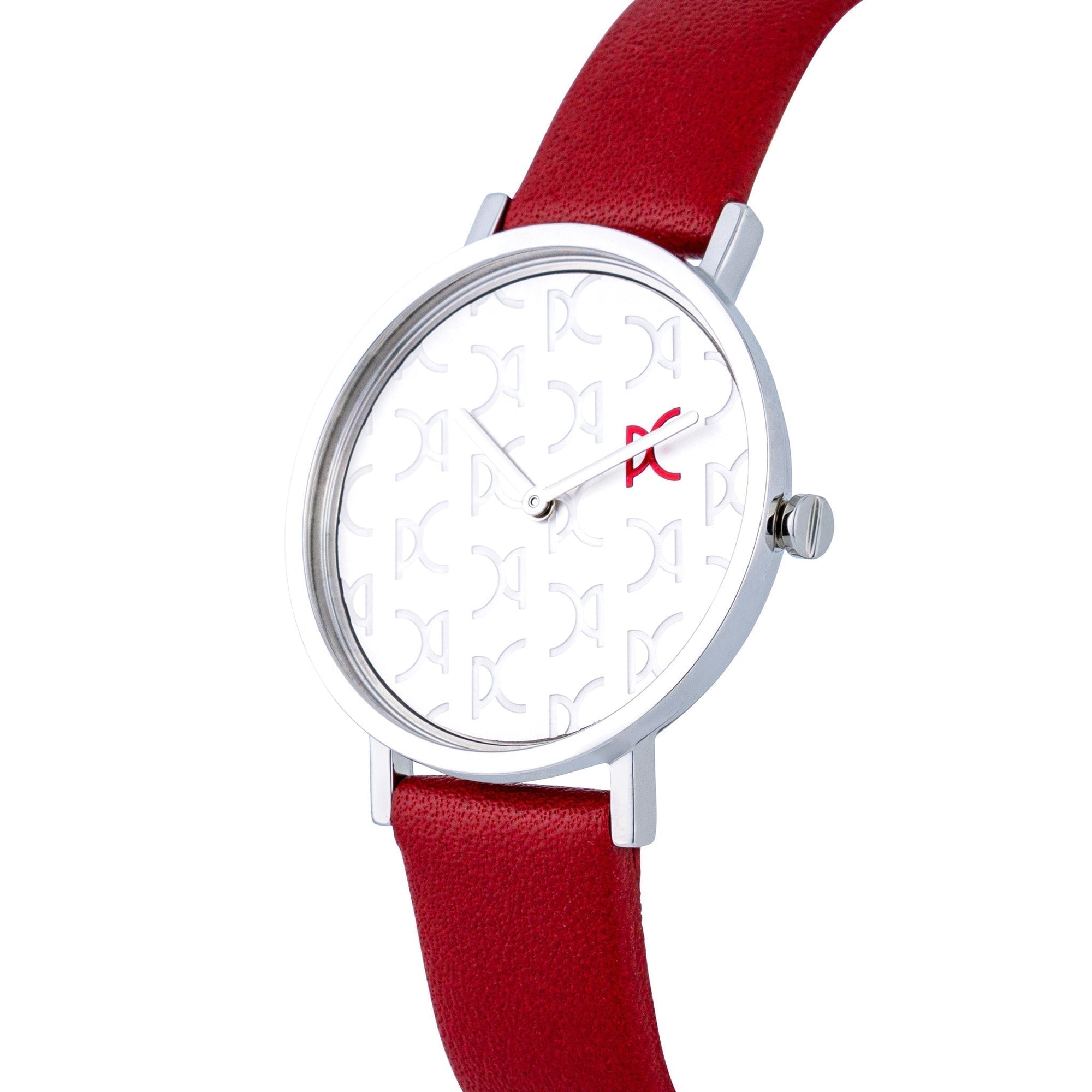 PIERRE CARDIN Women's Watch with Silver Stainless Steel Case and Red Leather Band-1