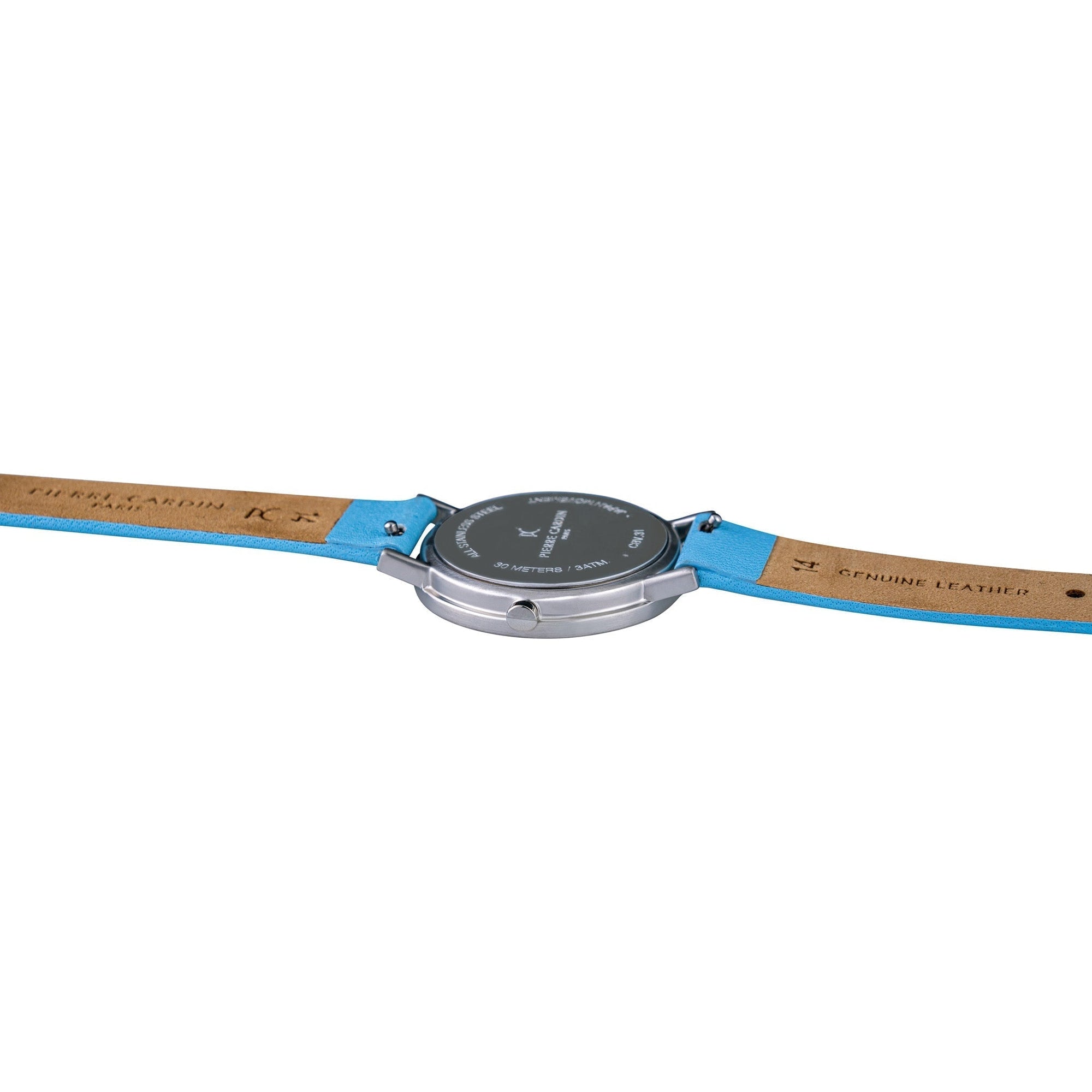 PIERRE CARDIN Women's Watch with Silver Stainless Steel Case and Baby Blue Leather Band-3