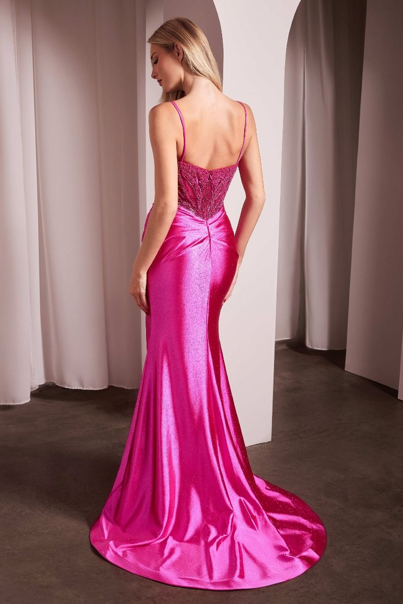 Pearl Embellished Stretch Satin Glimmering Gown-1