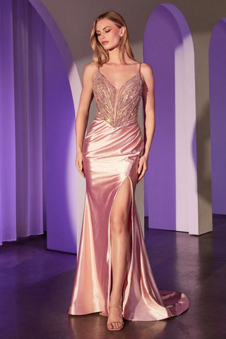 Pearl Embellished Stretch Satin Glimmering Gown-6