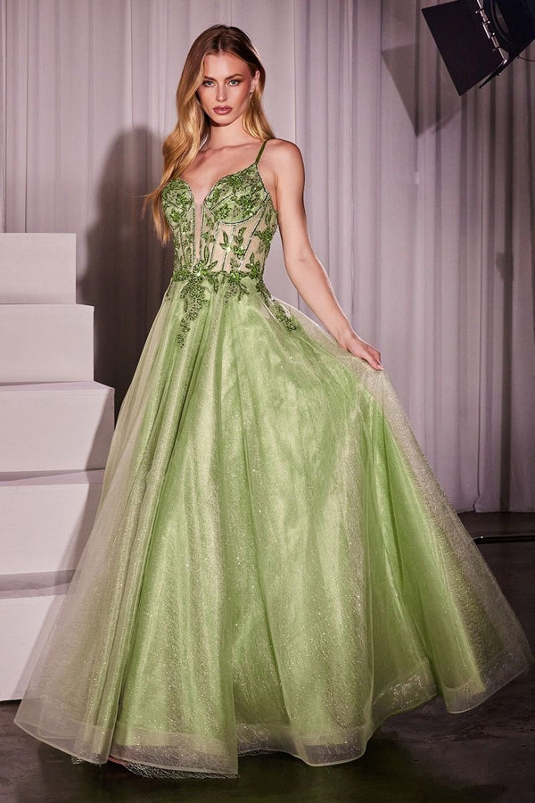 A-Line Layered Tulle Gown & Lace Embellished Bodice-1