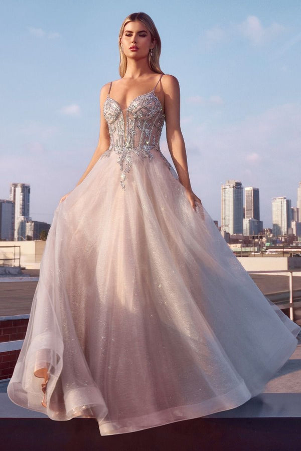 A-Line Layered Tulle Gown & Lace Embellished Bodice-3