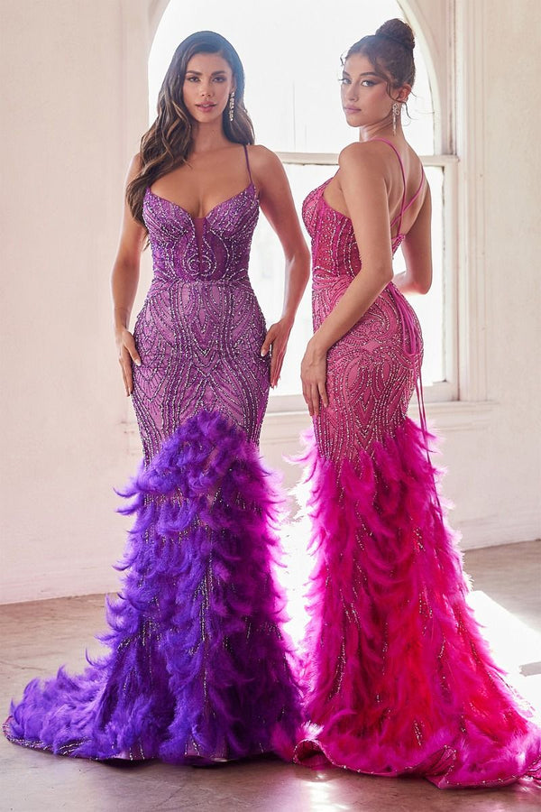 Fully Embellished & Feathered Mermaid Gown-1