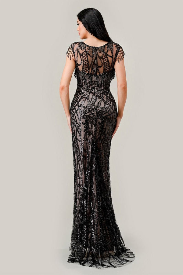 Black-Nude Sheath Sequin Gown-2