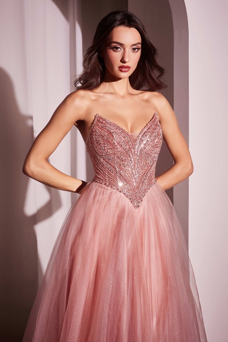 Strapless Beaded Tulle Ball Gown-1