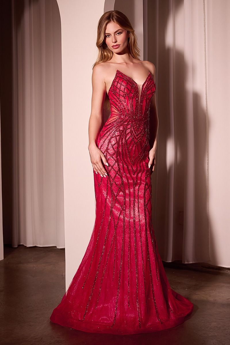 Crystal Strapless Embellished Mermaid Gown-9