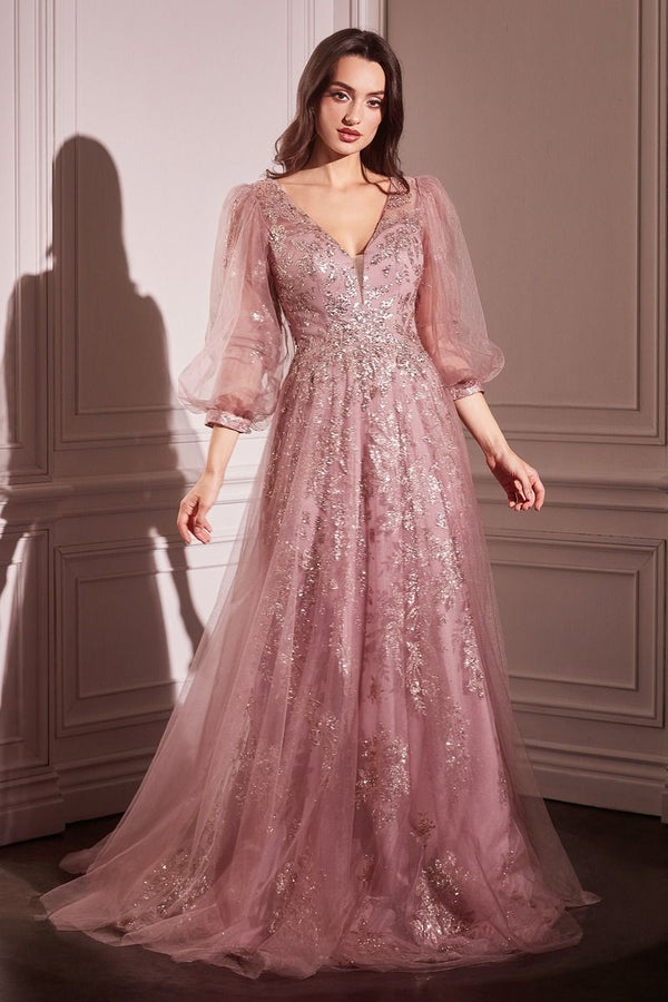 Long Sleeve Layered Tulle A-Line Gown-2