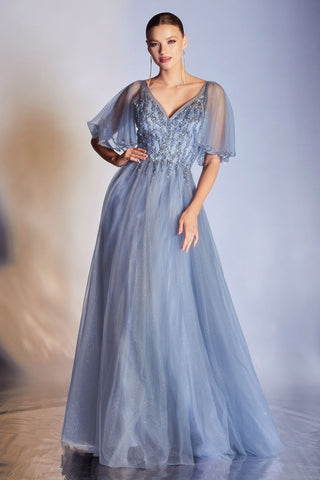 Layered Tulle Skirt A-Line Embroidered Bodice Long Mother Of The Bride Dress CDCD0175 Sale-3