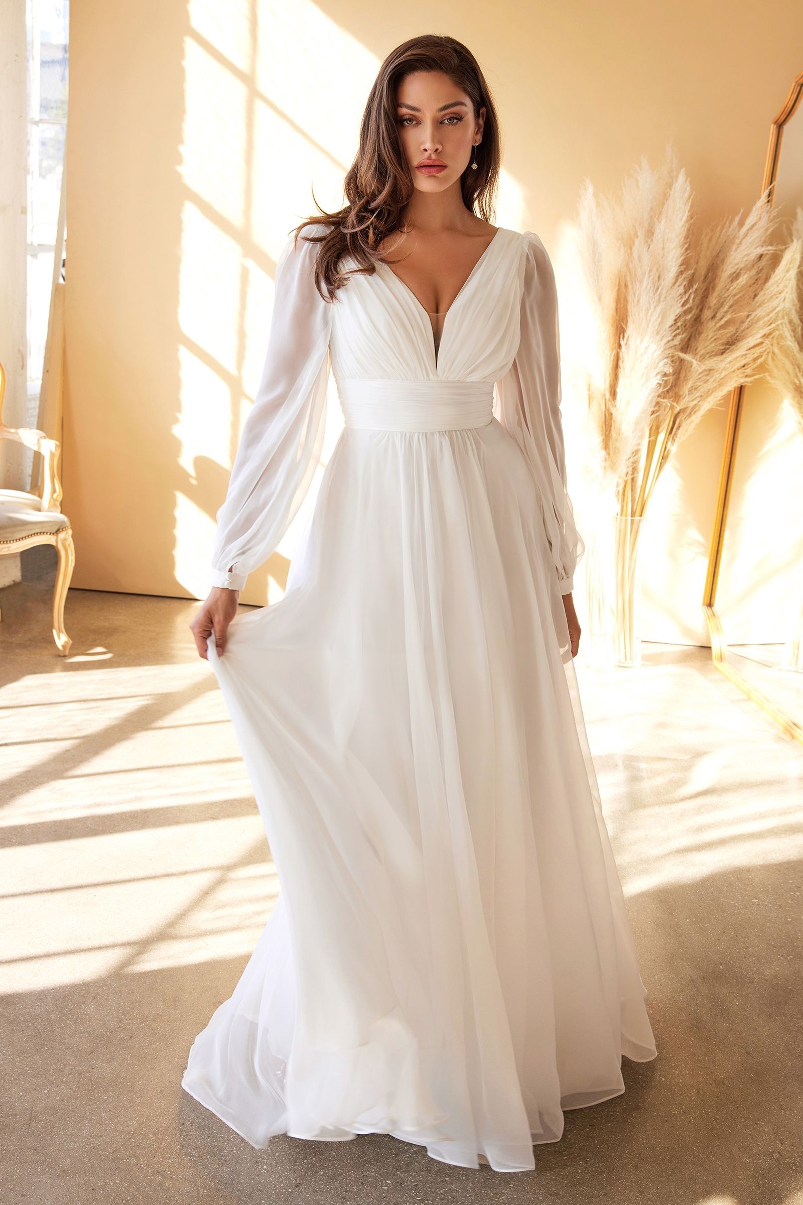 Chiffon Long Sleeve Bridal Gown-2