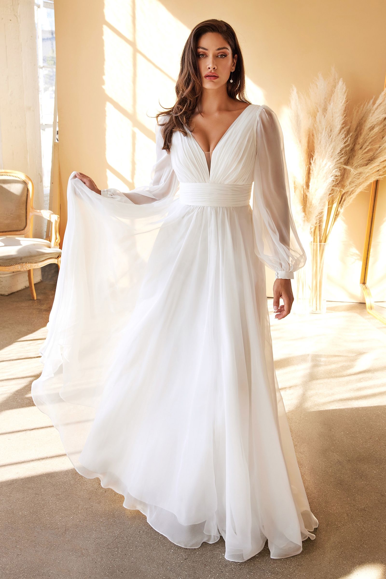 Chiffon Long Sleeve Bridal Gown-0