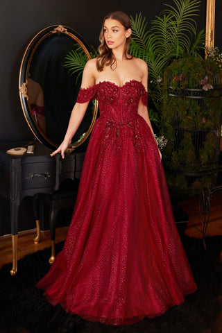 Lace A-Line Gown With Off The Shoulder Sleeves-3