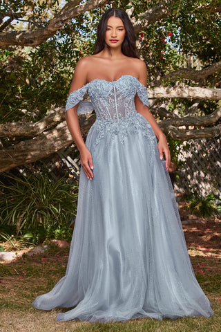 Lace A-Line Gown With Off The Shoulder Sleeves-0