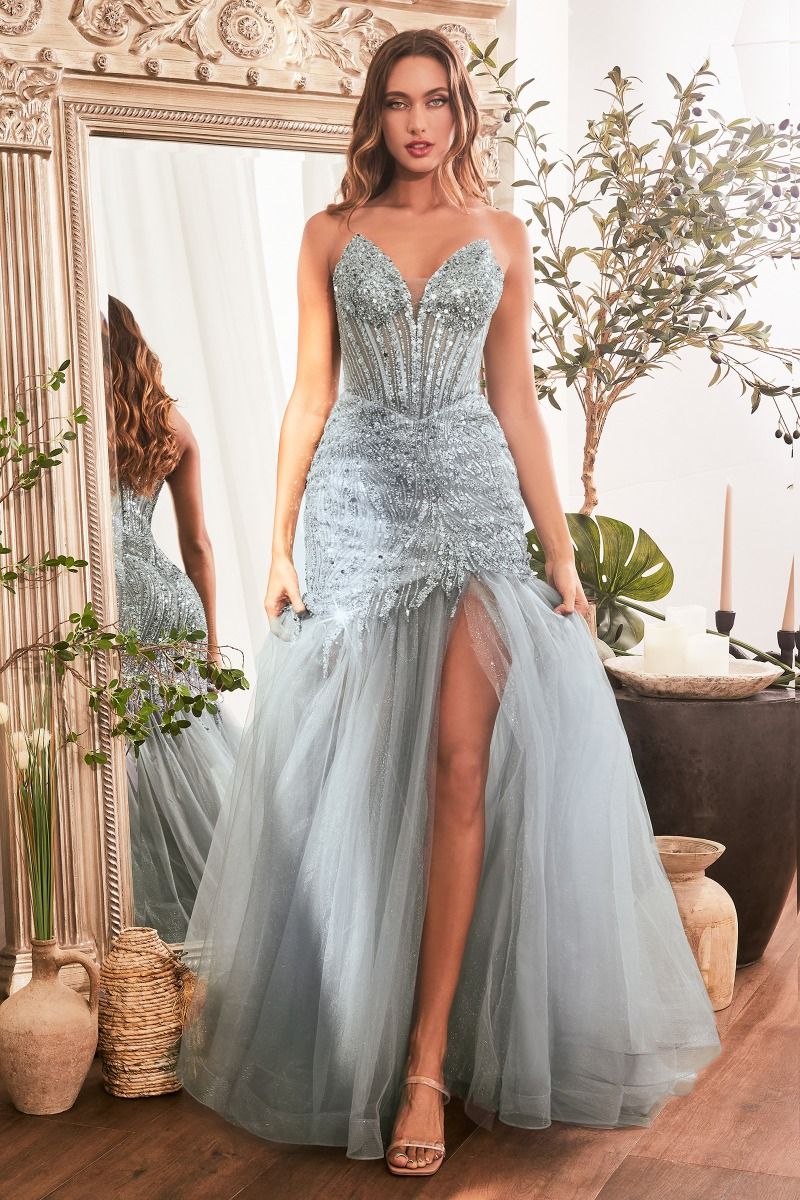 Strapless Beaded Mermaid Dress-0