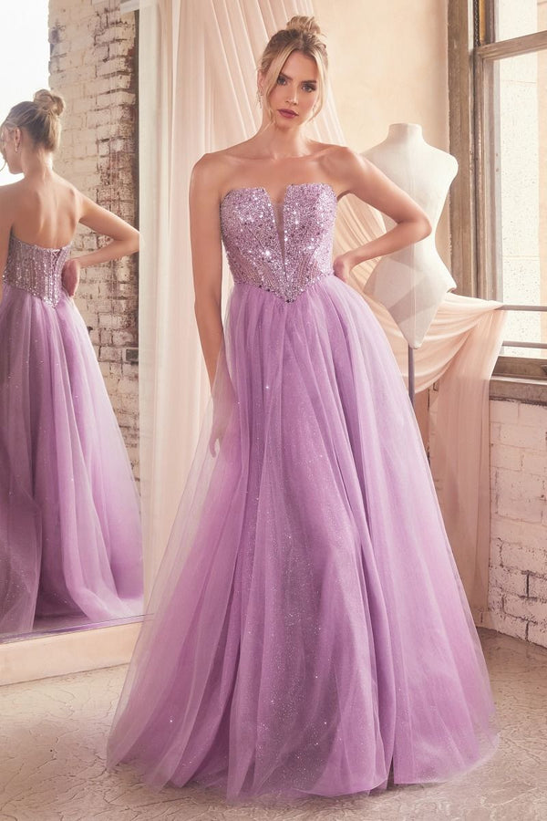 Strapless Sequin & Tulle A-Line Dress-3