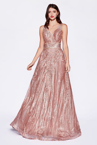 A-Line Gown With Sequin Geometric Pattern And Open Back.-1