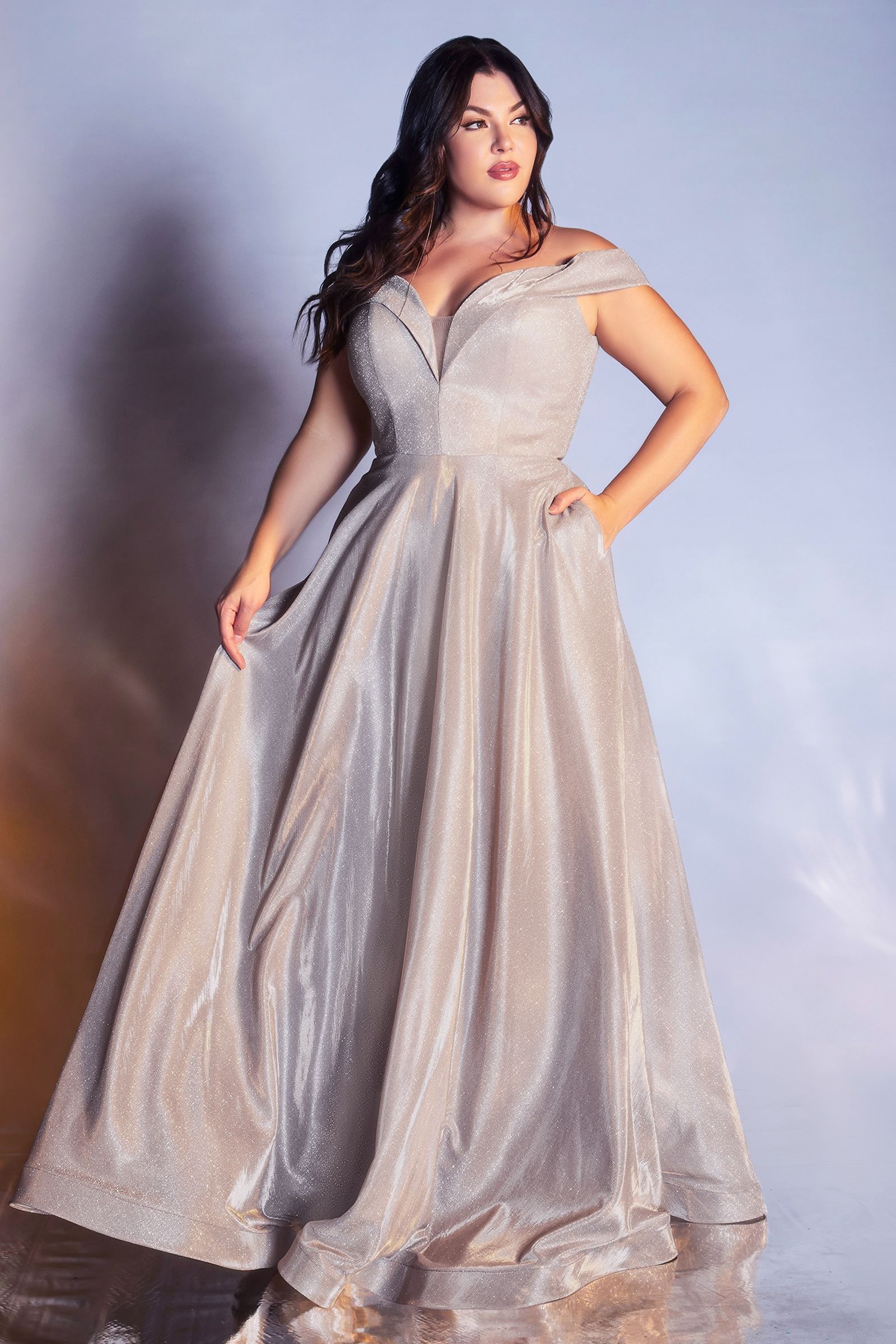 Metallic Off The Shoulder Ball Gown-3