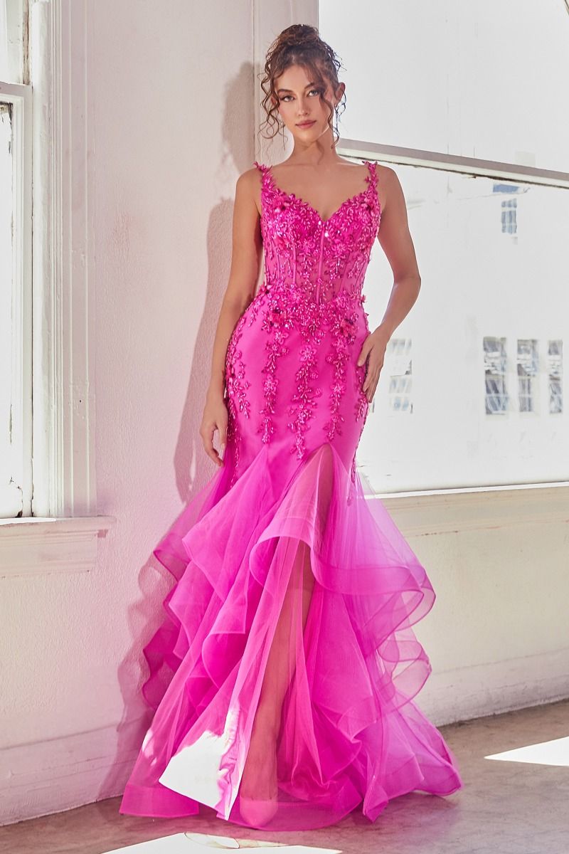 Fuchsia Mermaid Embellished Gown-0