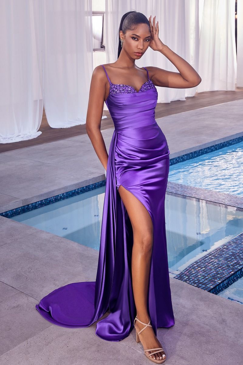 Satin Pleated Gown With Embellishment-2