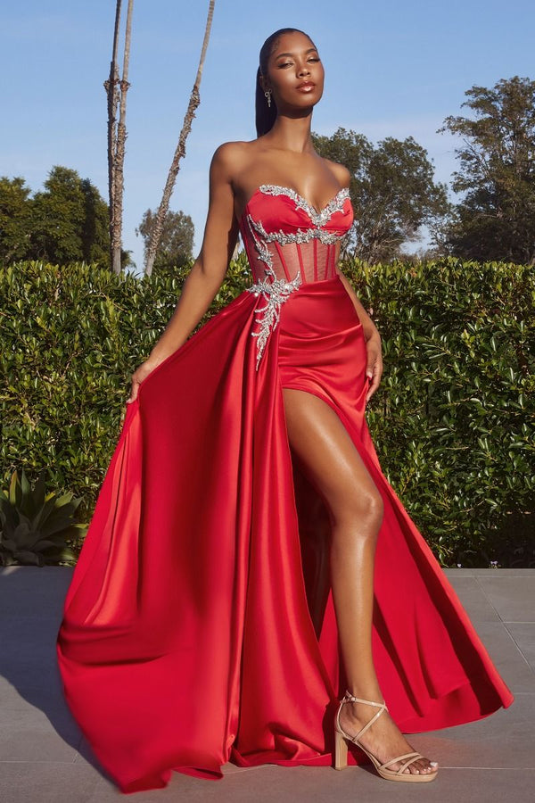 Satin Fitted Gown With Embelishment-2