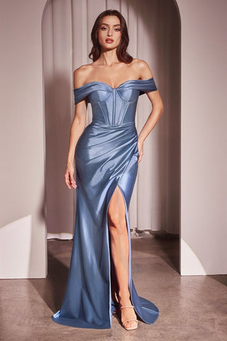 Satin Off The Shoulder Fitted Gown-6