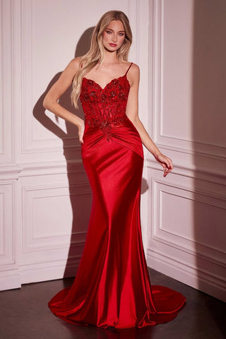 Fitted Satin & Lace Embellished Gown-2