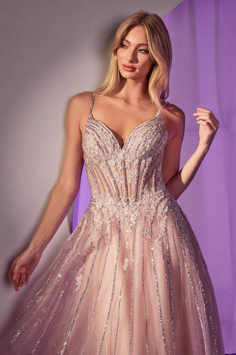 Crystal Embellished A-Line Tulle Dress-4