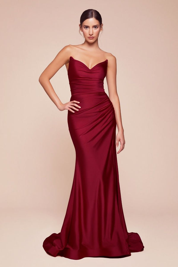 Strapless Stretch Satin Fitted Gown-3