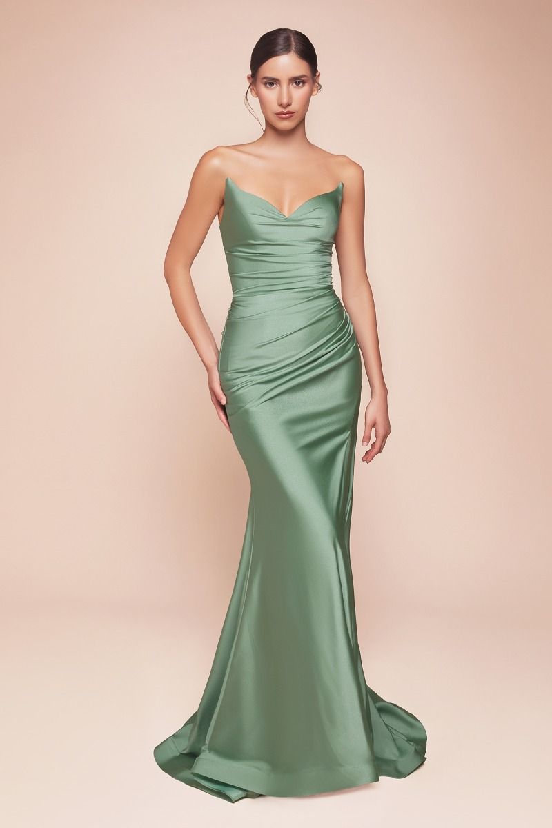 Strapless Stretch Satin Fitted Gown-4