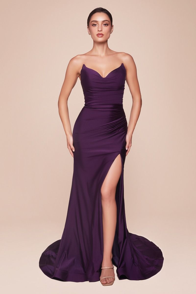 Strapless Stretch Satin Fitted Gown-7