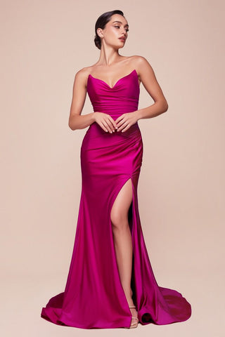 Strapless Stretch Satin Fitted Gown-9