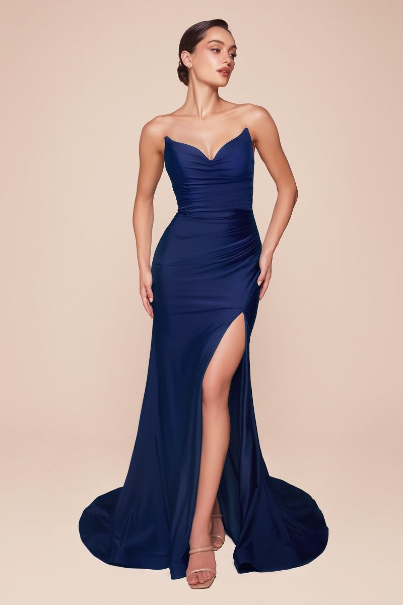 Strapless Stretch Satin Fitted Gown-10