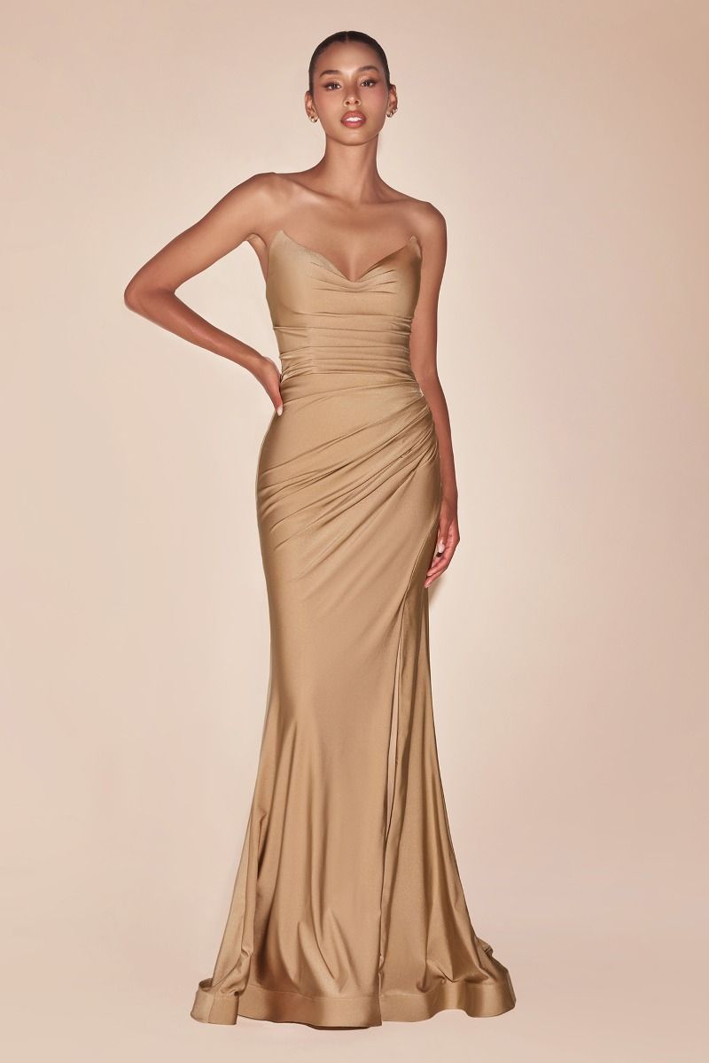 Strapless Stretch Satin Fitted Gown-11