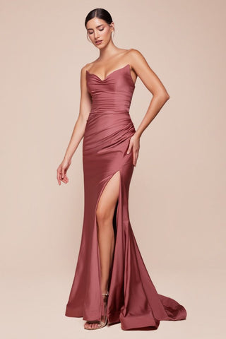 Strapless Stretch Satin Fitted Gown 2-0