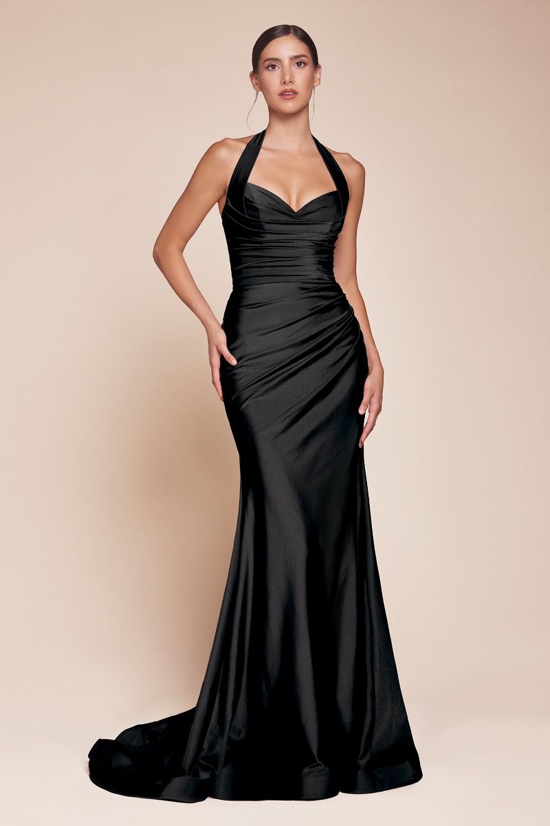 Stetch Satin Halter Fitted Dress-0