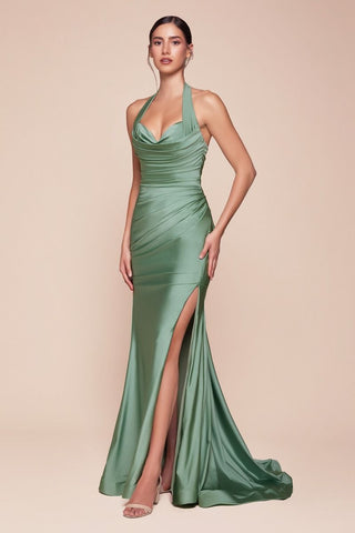 Stetch Satin Halter Fitted Dress-3