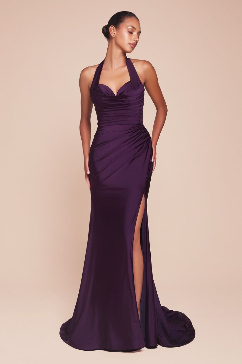 Stetch Satin Halter Fitted Dress-6